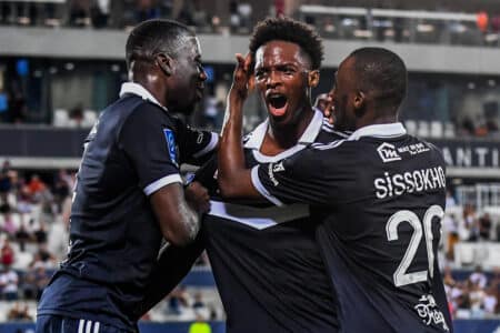 Les joueurs des Girondins de Bordeaux lors d'un match de Ligue 2.
