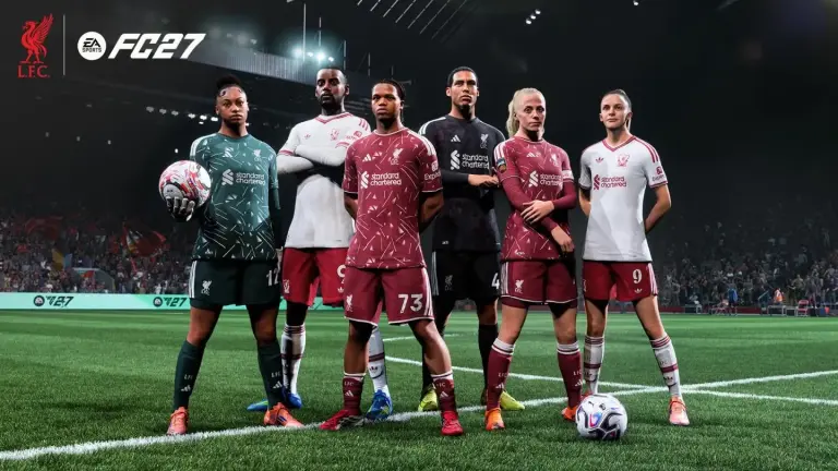 EA FC 27 : retour de la Liga MX et arrivée de nouveaux stades Visuel officiel Liverpool et EA Sports FC 27 réunissant les équipes masculine et féminine du club.